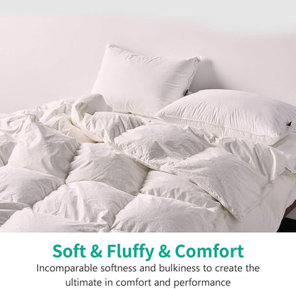 APSMILE Oversized King Luxury Organic Cotton All Season Down Feather Fibers Comforter, High Fill-Power Medium Warmth Duvet Insert (120x98, Ivory White)