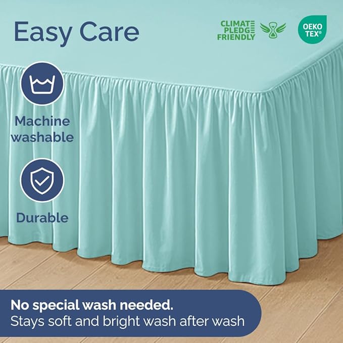 Bedskirt Twin Size Ruffle - 12 inch Drop Dust Ruffle Bed Skirt with Platform - Ultra-Soft, Easy Fit, Premium Hotel Quality - Wrinkle, Fade & Shrink Resistant - for Women, Men, Kids & Teens - Spa Blue