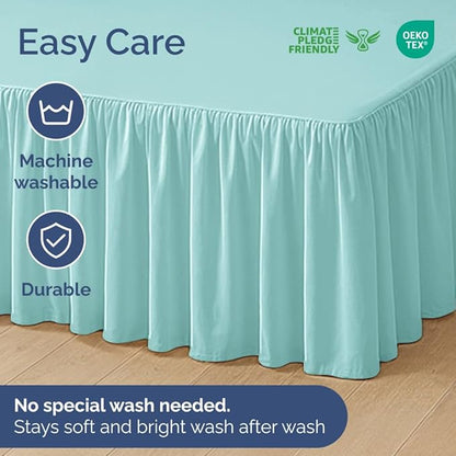 Bedskirt Twin Size Ruffle - 12 inch Drop Dust Ruffle Bed Skirt with Platform - Ultra-Soft, Easy Fit, Premium Hotel Quality - Wrinkle, Fade & Shrink Resistant - for Women, Men, Kids & Teens - Spa Blue