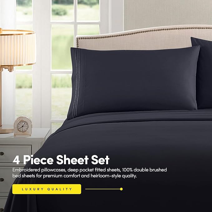 1500 Supreme Collection Extra Soft RV Short Queen Sheets Set, Navy Blue - Luxury Bed Sheets Set with Deep Pocket Wrinkle Free Hypoallergenic Bedding, Over 40 Colors, RV Short Queen Size, Navy