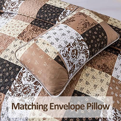 Mybedsoul Brown Quilt California King, Patchwork Floral Bedding Set