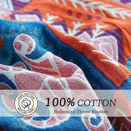 MSGKV Boho Throw Blanket 60"x80" 100% Cotton Checkered Throw for Couch
