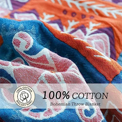 MSGKV Boho Throw Blanket 80"x90" 100% Cotton Checkered Throw for Bed Couch