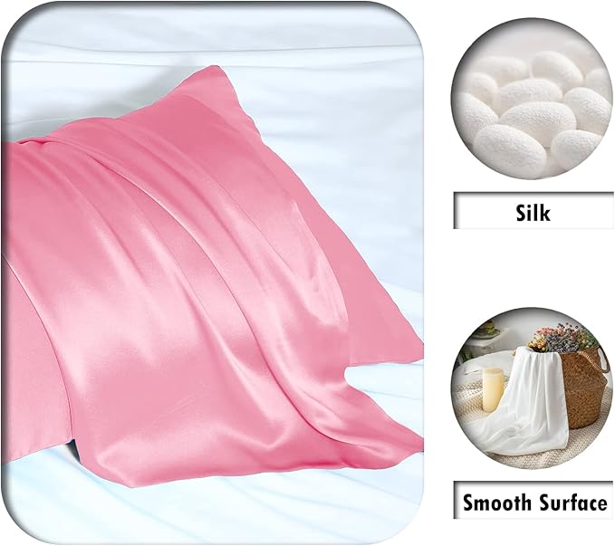 Mulberry Silk Pillowcase for Hair and Skin Pillow Case with Hidden Zipper Soft Breathable Smooth Cooling Silk Pillow Covers for Sleeping (Pink, King,1Pcs)