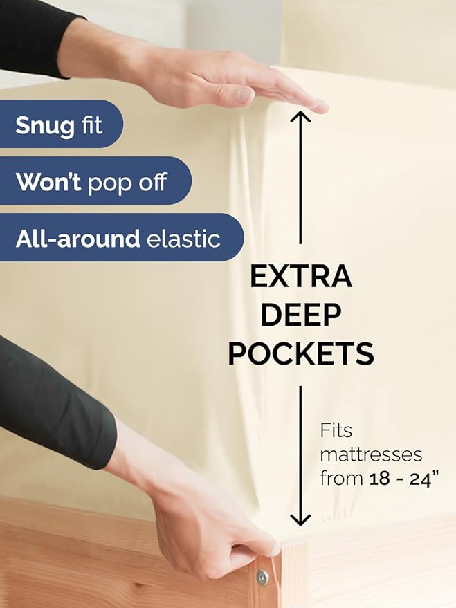 Extra Deep King Sheet Set - 6 Piece Breathable and Cooling Sheets - Hotel Luxury Bedding for Women, Men, Kids & Teens - Easy Secure Fit - Soft, Wrinkle Free and Comfy - Extra Deep Pockets - Off White