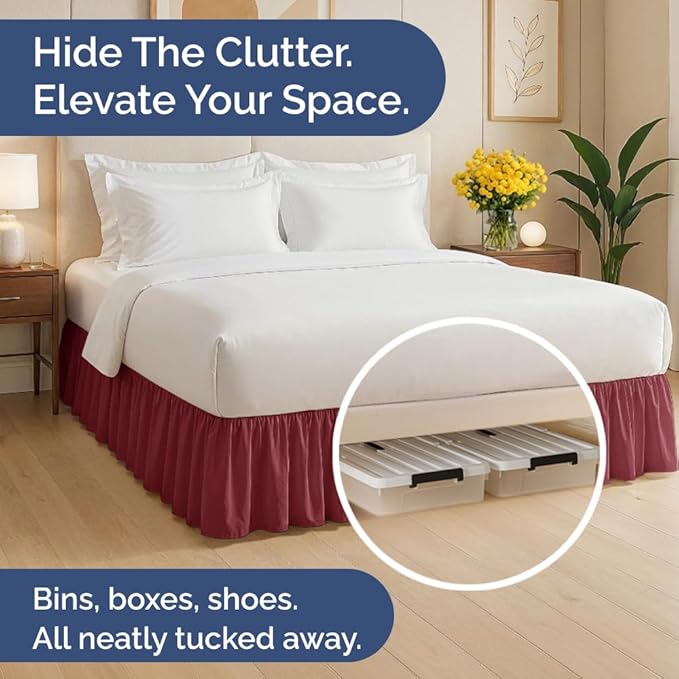 Bedskirt King Size Ruffle - 12 inch Drop Dust Ruffle Bed Skirt with Platform - Ultra-Soft, Easy Fit, Premium Hotel Quality - Wrinkle, Fade & Shrink Resistant - for Women, Men, Kids & Teens - Burgundy