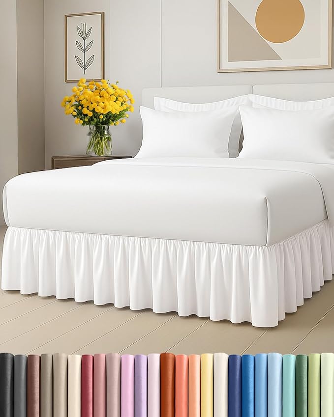 Bedskirt Full Size Ruffle - 12 inch Drop Dust Ruffle Bed Skirt with Platform - Soft, Easy Fit, Premium Hotel Quality - Wrinkle, Fade & Shrink Resistant - For Women, Men, Kids and Teens - Antique White