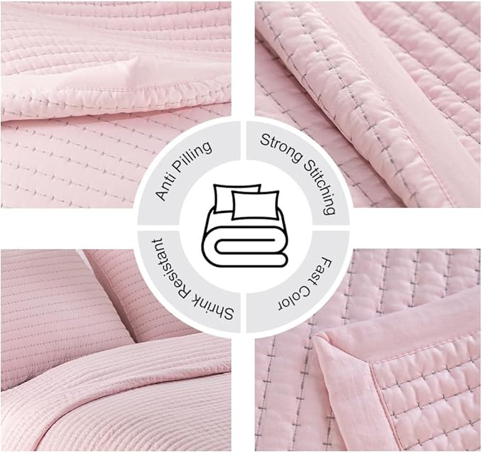 Max Oversized California King Quilt Set – 112"x106"Soft Washed Lightweight Bedspread,Multi-Lock Quilting,Minimalist Nordic Bedding, Spring & Summer Quilt Set (1 Quilt + 2 Pillow Shams), Pink