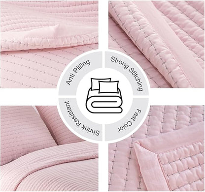 Max Oversized California King Quilt Set – 112"x106"Soft Washed Lightweight Bedspread,Multi-Lock Quilting,Minimalist Nordic Bedding, Spring & Summer Quilt Set (1 Quilt + 2 Pillow Shams), Pink
