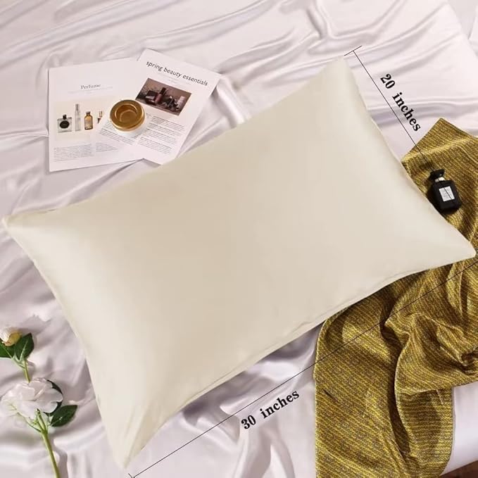 Adubor Silk Pillowcase 2 Pack for Hair and Skin with Hidden Zipper, Both Sides 23 Momme Silk Pillow Case (Beige, Standard: 20''x26'')
