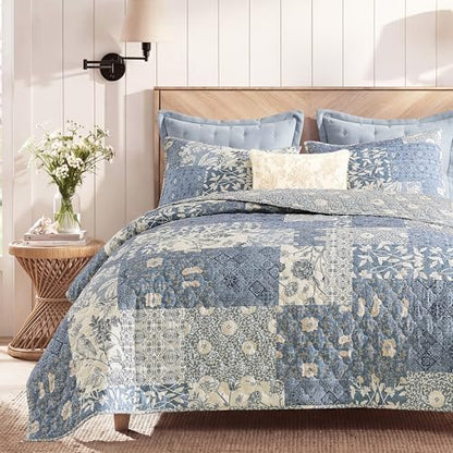 California King Quilt Set-3 Pieces Soft Bedding Floral Patchwork Coverlet