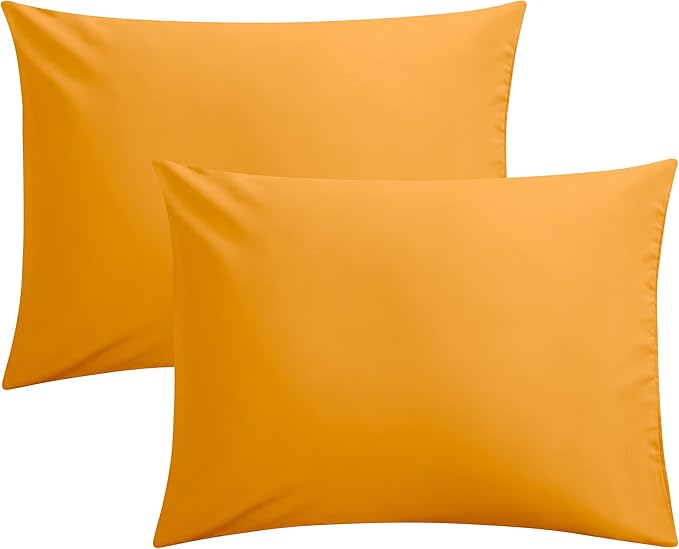 FLXXIE Pillow Cases Standard Size, Soft Microfiber Pillow Covers with Envelope Closure, Wrinkle, Stain Resistant Pillowcases, 2 Piece Set, 20x26, Ginger Yellow