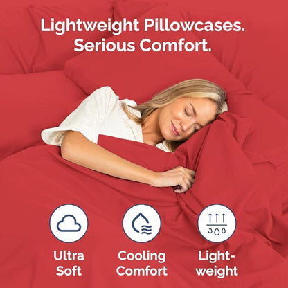 Standard Pillow Cases Set of 4 - Ultra Soft Hotel Quality Pillowcase Covers - Comfy Cozy Bedding for Women, Men, Kids & Teens - Machine Washable Pillow Protectors - 4 Piece Set - Standard Size Red
