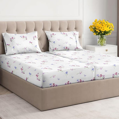 Floral Sheets - Butterfly Floral Bed Sheet Set - 1 Flat, 2 Fitted & 2 Pillowcases w/ Deep Pockets - Wrinkle & Fade Free - Boho Botanical Bedding - Soft, Breathable and Cooling - Split King Size Set