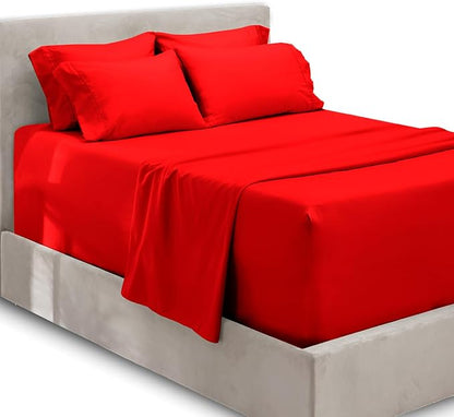 Hearth & Harbor Extra Deep Pocket Sheets - Fits Mattress 18-24 Inches Deep - Extra Deep Pocket Twin XL Sheets Sets - 4 Piece Twin XL Size - Cherry Red