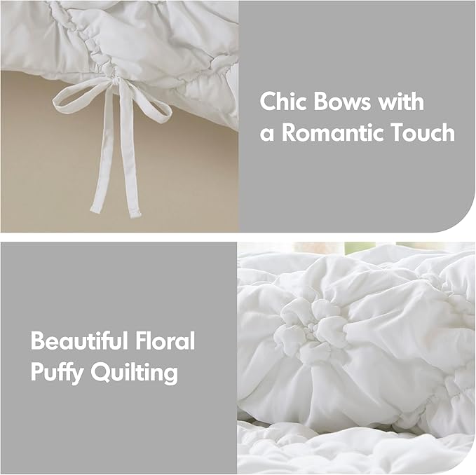 Intelligent Design Twin Comforter Set – White Lily Puffy Floral Shabby Chic Boho Bedding for Girls, Ultra-Soft, Lightweight & All-Season, Twin