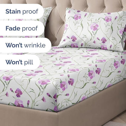 Floral Sheets - Pink Floral Bed Sheet Set - 1 Flat, 2 Fitted & 2 Pillowcases w/ Deep Pockets - Wrinkle & Fade Free - Boho Botanical Bedding - Ultra-Soft, Breathable and Cooling - Split King Size Set