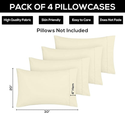Utopia Bedding Queen Pillowcases - 4 Pack - Envelope Closure - Soft Brushed Microfiber Fabric - Shrinkage and Fade Resistant Pillow Covers Queen Size 20 X 30 Inches (Queen, Ivory)