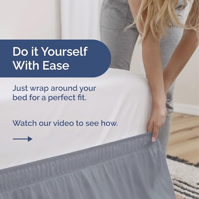 Wrap Around Dust Ruffle Bed Skirt - Steel Blue - for Queen Size Beds w/ 12 Inch Drop - Easy Fit Elastic Strap - Adjustable Pleated Bedskirt w/Brushed Fabric - Wrinkle Free, Women, Men, Kids & Teens