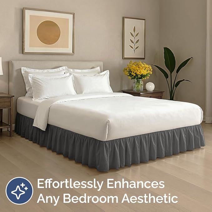 Bedskirt King Size Ruffle - 18 inch Drop Dust Ruffle Bed Skirt with Platform - Ultra-Soft, Easy Fit, Premium Hotel Quality - Wrinkle, Fade & Shrink Resistant - for Women, Men, Kids & Teens - Charcoal