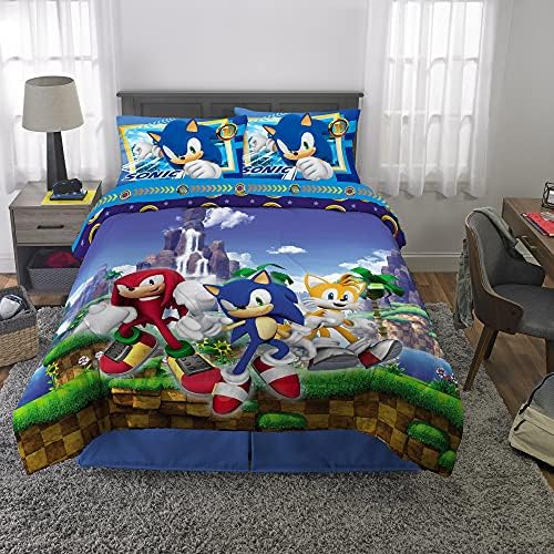 Franco Kids Bedding Super Soft Comforter and Sheet Set, 5 Piece Full Size, Sonic The Hedgehog, Anime