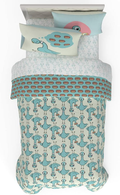 The Pigeon Finds A Hot Dog Twin Bedding Set – 5 Piece Super Soft Microfiber Reversible Comforter, Sheet Set & Sham - Book by Mo Willems (Officially Licensed Product) by Franco