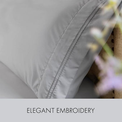 ClevaHome King Size Sheet Set - 6 Piece Soft Breathable Luxury Bed Sheet Set - Shrinkage & Fade Resistant Embroidered Bedding Sheet with 14-inch Deep Pocket, 2 Extra Pillowcases (King, Misty Grey)