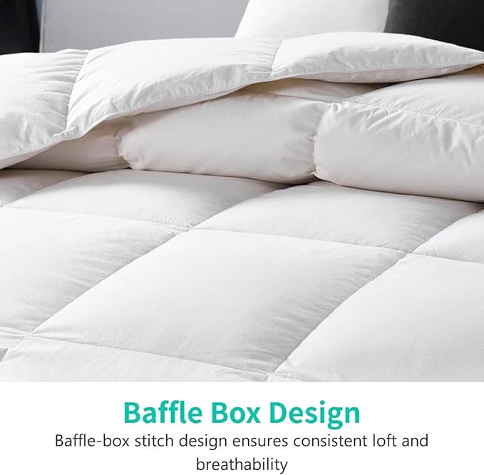 APSMILE Fluffy Luxury Heavyweight Down Feather Fibers Comforter for Winter Colder Climates/Sleeper- 100% Organic Cotton, High Fill Power Thicker Down Fibers Duvet Inserts (Ivory White, 68x90)