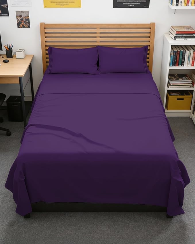 Full XL Bed Sheet Set - 4 Piece Extra Long Extended Full XL Sheets - Soft, Breathable & Cooling - Fits 8" to 16" Mattress w/ Deep Pockets - 54" x 80" - Easy-Fit, Wrinkle and Fade Resistant - Purple