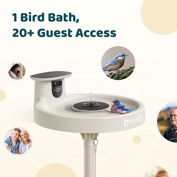 Smart Bird Bath with Camera, Solar Powered & Fountain, 2K AI Camera | Watch Birds Bathe & Drink in Stunning 2K with Dual-Lens Auto Tracking, Solar Power, Fountain and Lifetime AI Bird Recognition