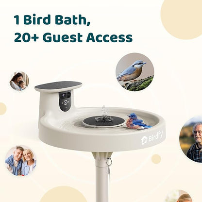 Smart Bird Bath with Camera, Solar Powered & Fountain, 2K AI Camera | Watch Birds Bathe & Drink in Stunning 2K with Dual-Lens Auto Tracking, Solar Power, Fountain and Lifetime AI Bird Recognition