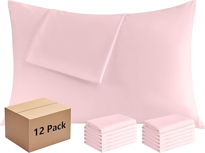 Pillowcases King 12 Pack, 20x36 Pillow Cases with Envelope Closure, Soft Plain Brushed Microfiber Covers Breathable Wrinkle-Resistant, Pink