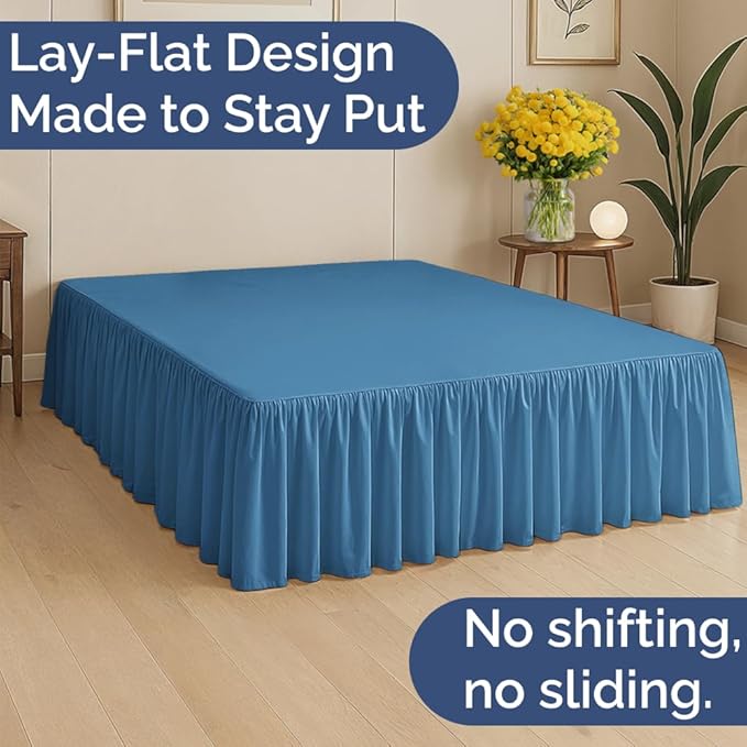 Bedskirt Twin Size Ruffle - 15 inch Drop Dust Ruffle Bed Skirt with Platform - Soft, Easy Fit, Premium Hotel Quality - Wrinkle, Fade & Shrink Resistant - for Women, Men, Kids and Teens - Denim Blue