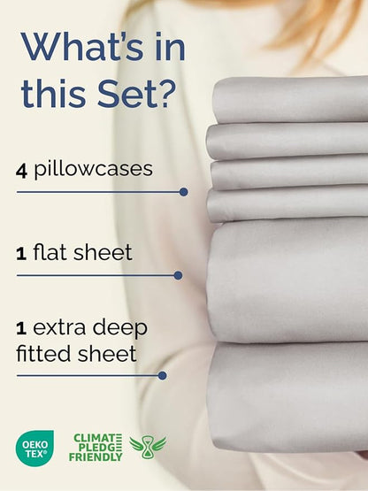 Extra Deep Full Sheet Set - 6 Piece Breathable and Cooling Sheets - Hotel Luxury Bedding for Women, Men, Kids & Teens - Easy Secure Fit - Soft, Wrinkle Free & Comfy - Extra Deep Pockets - French Grey