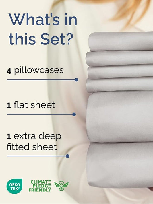 Extra Deep Full Sheet Set - 6 Piece Breathable and Cooling Sheets - Hotel Luxury Bedding for Women, Men, Kids & Teens - Easy Secure Fit - Soft, Wrinkle Free & Comfy - Extra Deep Pockets - French Grey
