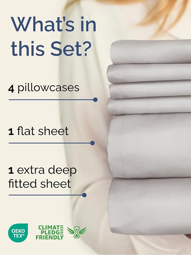 Extra Deep Cal King Sheet Set - 6 Piece Breathable and Cooling Sheets - Hotel Luxury Bedding for Women, Men, Kids & Teens - Easy Secure Fit - Soft and Wrinkle Free - Extra Deep Pockets - French Grey