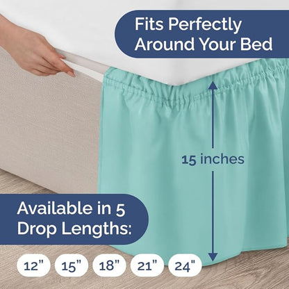 Wrap Around Dust Ruffle Bed Skirt - Spa Blue - for King Size Beds with 15 Inch Drop - Easy Fit Elastic Strap - Adjustable Pleated Bedskirt w/Brushed Fabric Wrinkle Free - for Women, Men, Kids & Teens