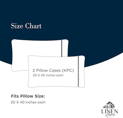 Linen Home 100% Cotton Percale Pearl Stitch Pillowcases King Size, Dark Blue, 2 Pieces of Pillow Case, Crisp and Cool Strong Bed Linen, 20 inches X 40 inches