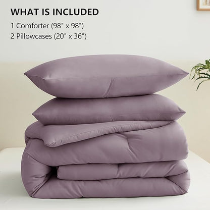 CozyLux Oversized Queen Comforter Set Dusty Purple, 3 Pieces 98x98 Solid Breathable Bedding Sets, Grayish Purple Luxury Soft Lightweight Bed Set with Down Alternative Comforter and 2 Pillowcases