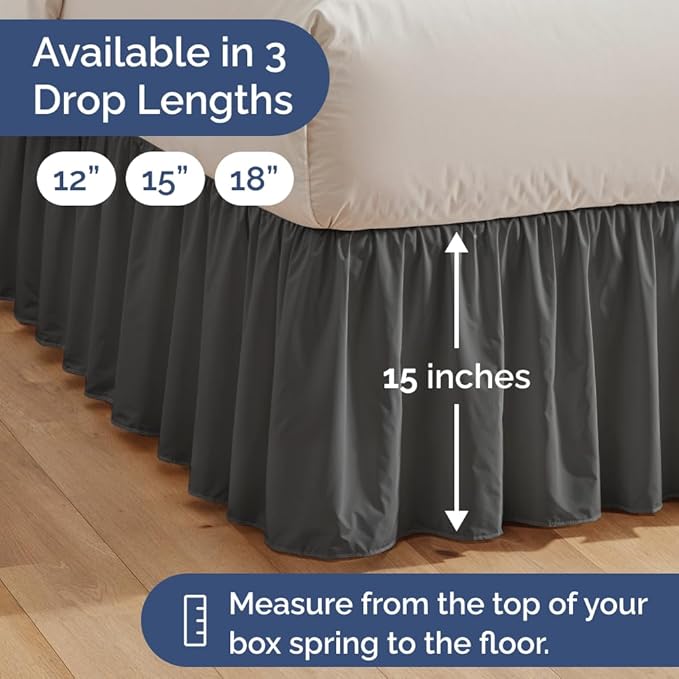 Bedskirt Queen Size Ruffle - 15 inch Drop Dust Ruffle Bed Skirt with Platform - Ultra-Soft, Easy Fit, Premium Hotel Quality - Wrinkle, Fade & Shrink Resistant - For Women, Men, Kids & Teens - Charcoal