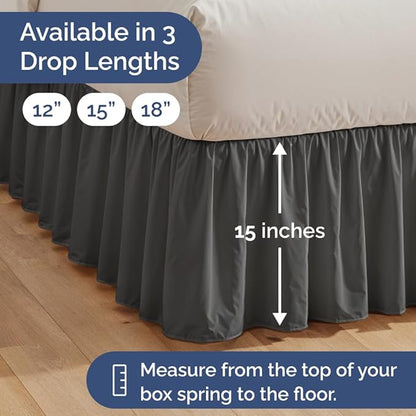 Bedskirt Queen Size Ruffle - 15 inch Drop Dust Ruffle Bed Skirt with Platform - Ultra-Soft, Easy Fit, Premium Hotel Quality - Wrinkle, Fade & Shrink Resistant - For Women, Men, Kids & Teens - Charcoal