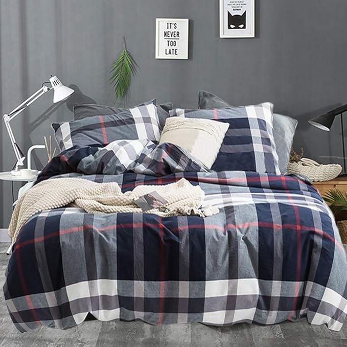 Cottonight Navy Plaid Comforter Set Queen Blue Buffalo Gingham Comforter Lightweight Blue Checkered Bedding Set with Microfiber Fill Soft Comfy