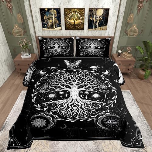 Sun Moon Astrology Comforter for Boys Kids Girls Boho Galaxy Comforter Set Full Size Home Decor Soft Trees Bedding Set Constellation Teens Bedroom Down Duvet,1 Comforter with 2 Pillowcase