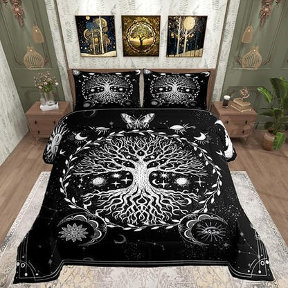 Sun Moon Astrology Comforter for Boys Kids Girls Boho Galaxy Comforter Set Full Size Home Decor Soft Trees Bedding Set Constellation Teens Bedroom Down Duvet,1 Comforter with 2 Pillowcase