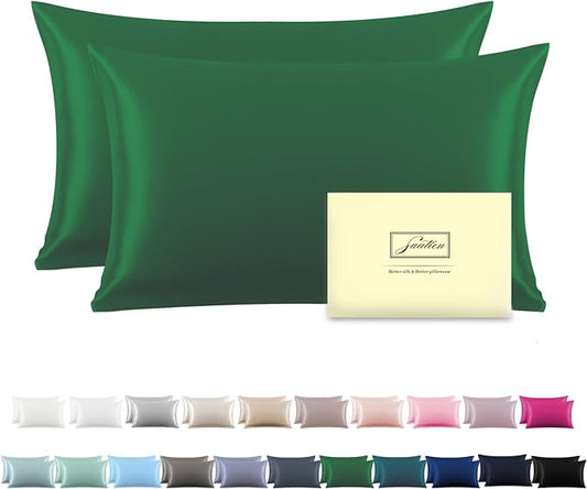 Silk Pillow Cases 2 Pack,Soft Breathable and Sliky Queen Size Pillow Cases Set of 2,Natural Mulberry Silk Pillowcase Set of 2 for Hair and Skin with Hidden Zipper (Olive Green,20"X 30",2pcs)