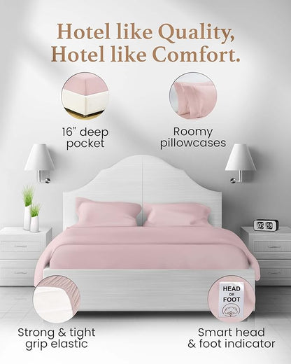 Good Sleep Bedding 1000 TC Queen Sheet Set - 4 Pc Cooling Sheets, 100% Egyptian Cotton Sateen, 16" Deep Pocket, Luxury Hotel Sheets - Blush