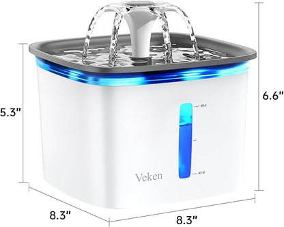 Veken Innovation Award Winner 95oz/2.8L Cat Water Fountain | Automatic Pet Fountain Dog Water Dispenser with Replacement Filters & Silicone Mat, Gift for Cats, Dogs, Multiple Pets (Grey)