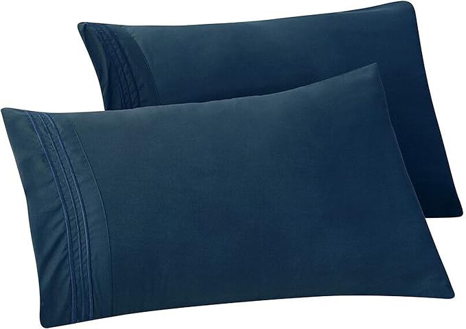 Elegant Comfort Solid Pillowcases 1500 Premium Hotel Quality Microfiber - Smooth Weave, Wrinkle and Stain Resistant, Easy Slip-On, 2-Piece Set, Standard/Queen Pillowcase, Navy