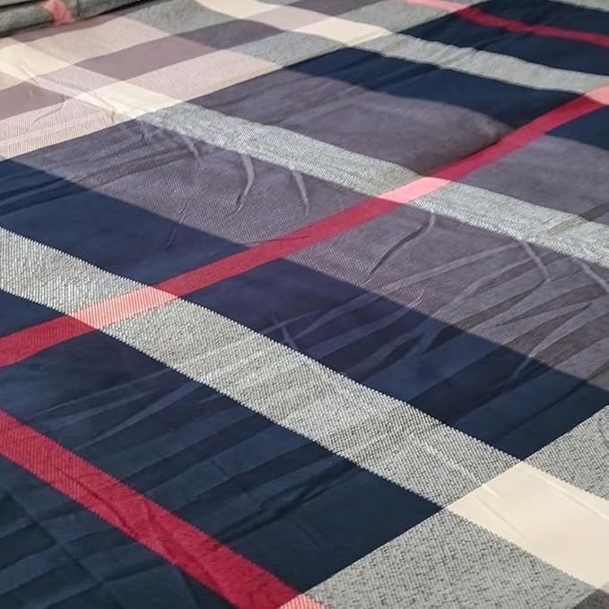 CLOTHKNOW Blue Plaid Queen Comforter Set Tartan Buffalo Bedding Comforter Sets Soft Grid Comforter with 2 x Pillow Cases