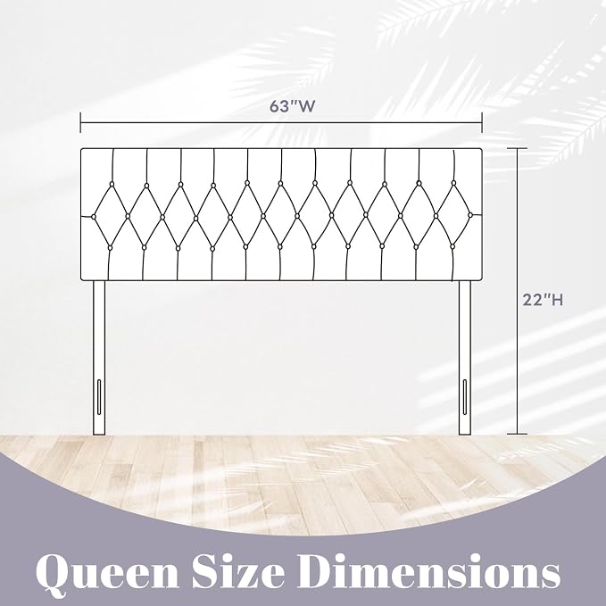 Tufted Upholstered Queen Size Bed Headboard in Modern Button Design, Adjustable Solid Wood Head Board, Premium Velvet Fabric Padded Headboards in Bedroom (White)